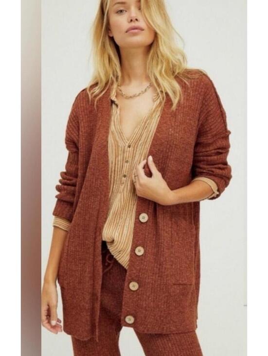 Free People Sweaters - NWOT Free people FP beach Maiya Rust colored ribbed oversized cardigan small
